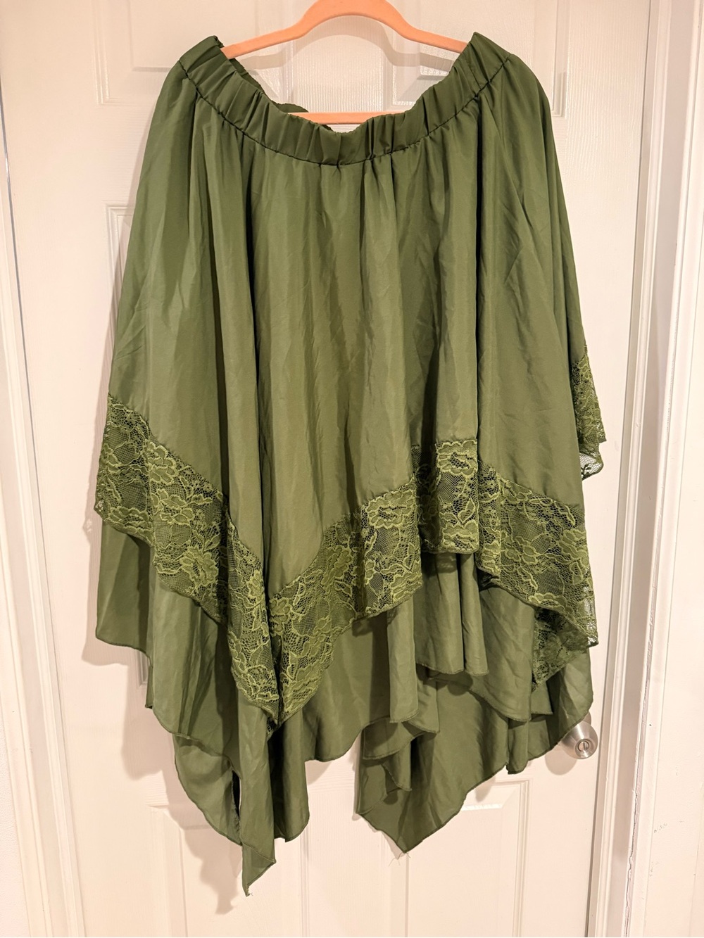 ROMWE Olive Green Asymmetrical Lace-Trim Skirt
